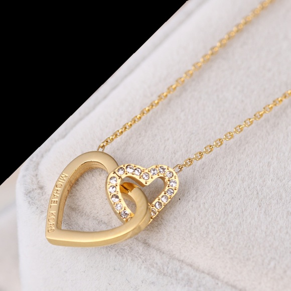 Michael Kors Jewelry - Michael Kors Double Heart Crystal Gold Necklace